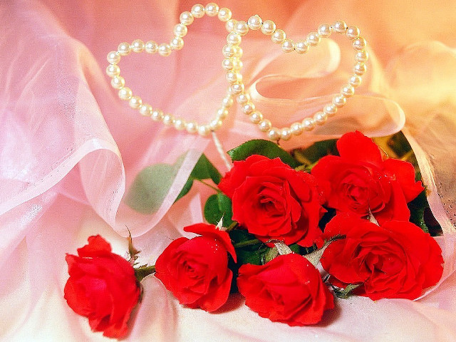 Red roses pearl necklace flower free wallpaper for desktop - medium preview image