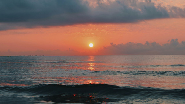 Sunset ocean boat clouds island free wallpaper for desktop - medium preview image