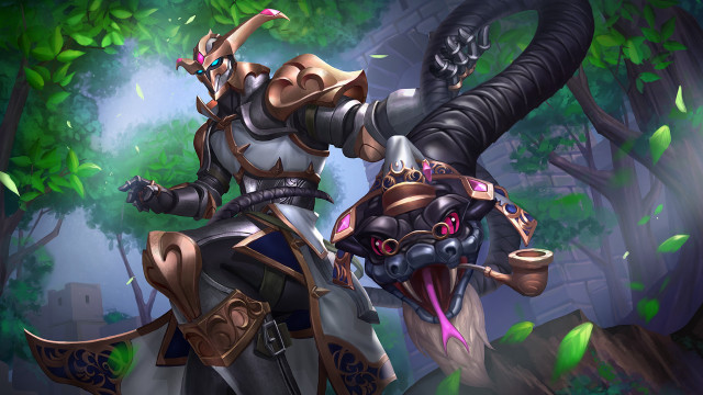 Woman armor dragon forest building free wallpaper for desktop - medium preview image