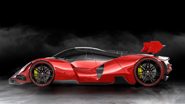 Red sports car smoke concept free wallpaper for desktop - medium preview image