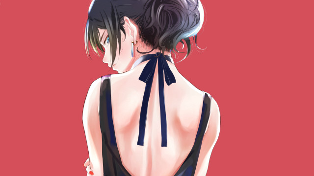 Woman backless black tie portrait free wallpaper for desktop - medium preview image