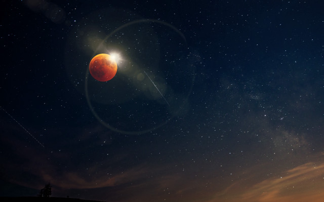 Red moon star trail aliens free wallpaper for desktop - medium preview image