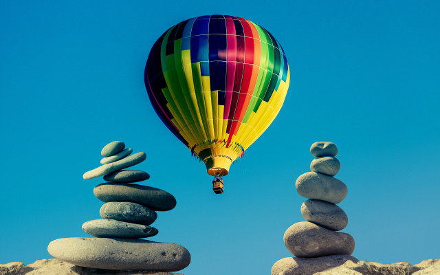 Hot air balloon rocks sky free wallpaper for desktop - medium preview image