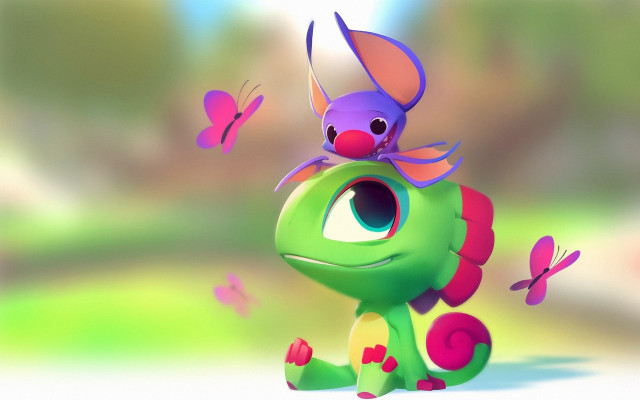Cartoon dragon butterflies colorful blurry free wallpaper for desktop - medium preview image