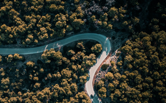 Winding road forest river above free wallpaper for desktop - medium preview image