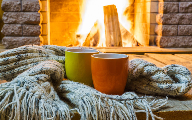 Coffee cups fireplace warm colors free wallpaper for desktop - medium preview image