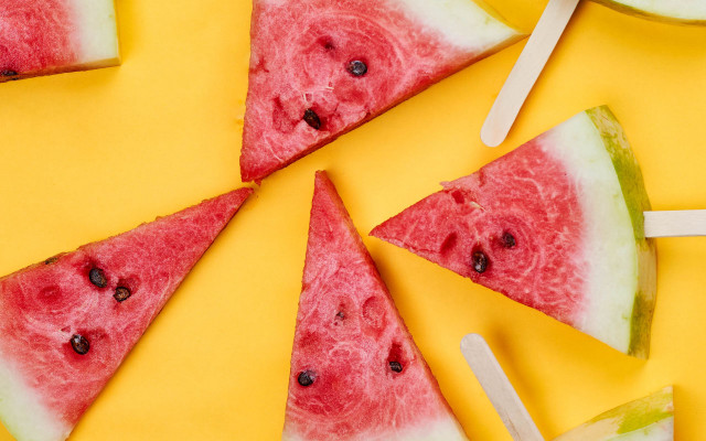 Watermelon popsicle circle yellow background free wallpaper for desktop - medium preview image