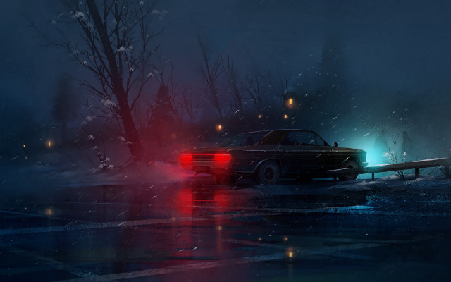 Rainy night car lights starry free wallpaper for desktop - medium preview image