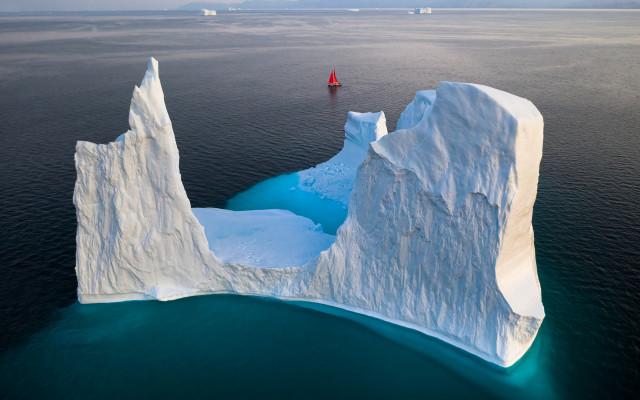 Iceberg ocean red boat mountain free wallpaper for desktop - medium preview image