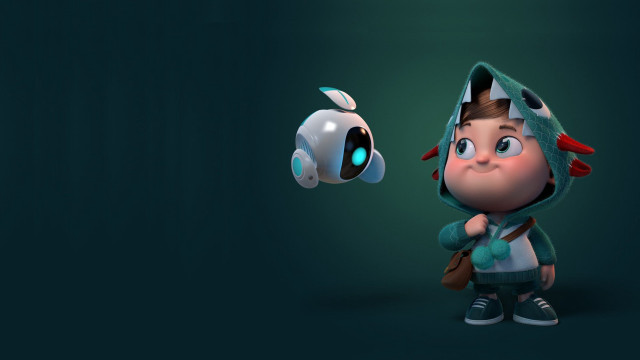 Cartoon boy robot light blue free wallpaper for desktop - medium preview image