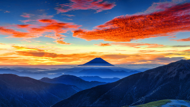 Mountain range sunset red cloud free wallpaper for desktop - medium preview image