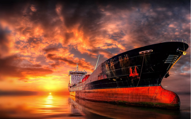 Large boat water sunset cloudy free wallpaper for desktop - medium preview image