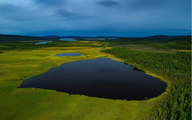 Lake greenfield forest cloudy sky free wallpaper for desktop - medium preview image