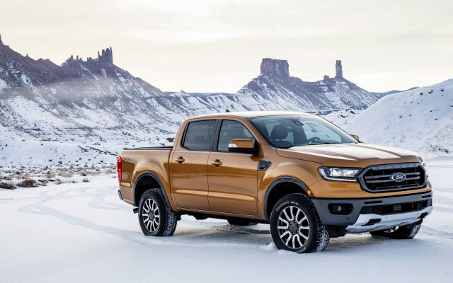 Brown truck snow mountains vehicle free wallpaper for desktop - medium preview image