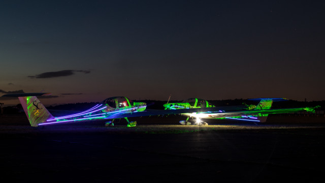 Plane lights runway night city free wallpaper for desktop - medium preview image