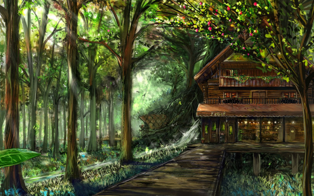 House pond dock forest christmas free wallpaper for desktop - medium preview image