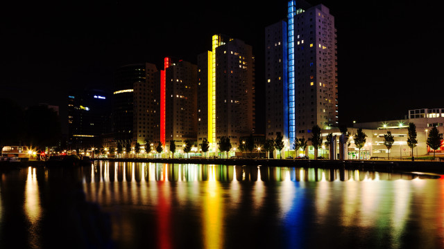 City river night lights skyscrapers free wallpaper for desktop - medium preview image