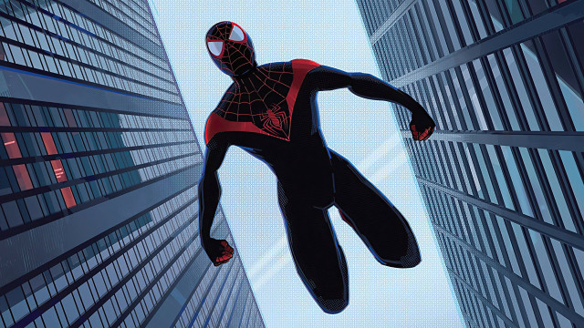 Spiderman cityscape rooftop jumping comic free wallpaper for desktop - medium preview image