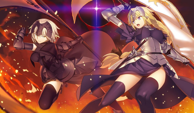 Anime girls fire sword background free wallpaper for desktop - medium preview image