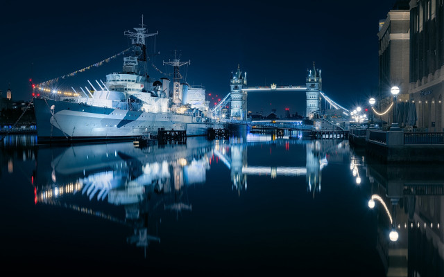 Harbor ship night lights cityscape free wallpaper for desktop - medium preview image