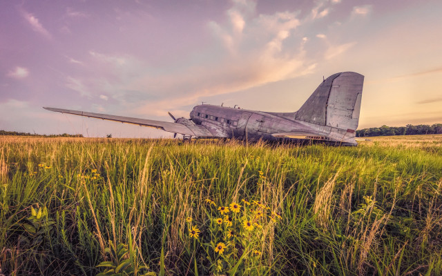 Plane field purple sky dieselpunk free wallpaper for desktop - medium preview image