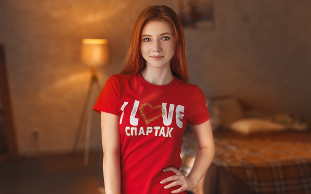 Elina karimova red shirt portrait free wallpaper for desktop - medium preview image