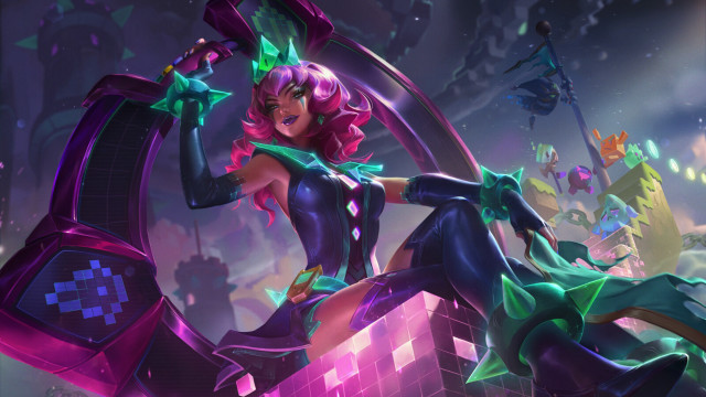 Futuristic woman sword platform hologram free wallpaper for desktop - medium preview image