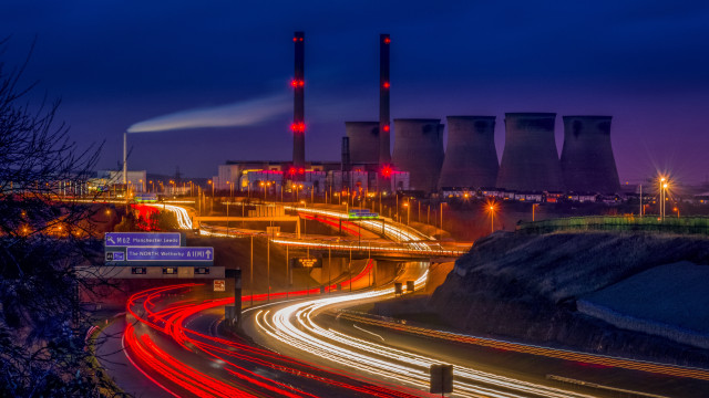 Nightscape powerplant highway bridge city free wallpaper for desktop - medium preview image