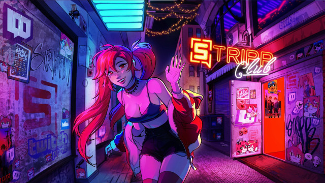 Red haired girl neon city free wallpaper for desktop - medium preview image