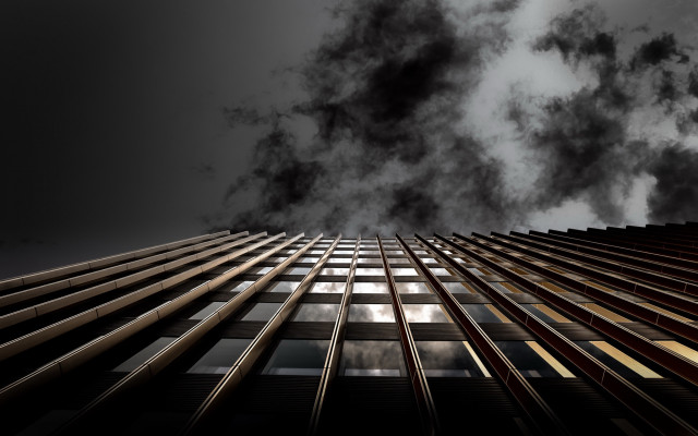 Tall building windows smoke brutalism free wallpaper for desktop - medium preview image