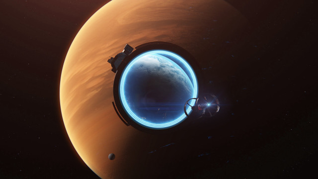 Space station blue ring aurora free wallpaper for desktop - medium preview image