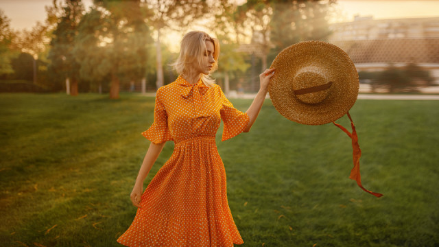 Orange dress hat field trees free wallpaper for desktop - medium preview image
