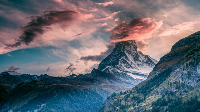 Mountain range pink red sky free wallpaper for desktop - medium preview image