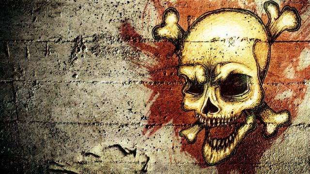 Skull crossbones wall brick hand free wallpaper for desktop - medium preview image