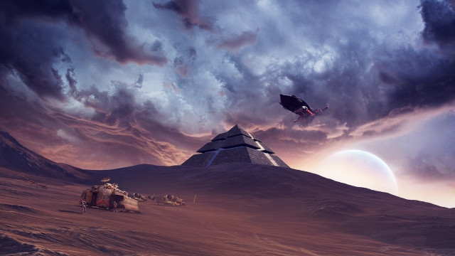 Space station desert landscape matte free wallpaper for desktop - medium preview image