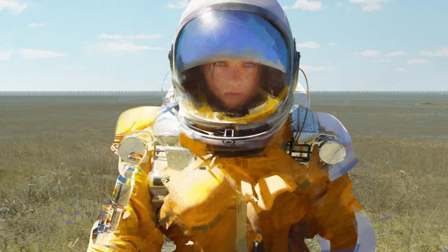 Yellow spacesuit field sky beach free wallpaper for desktop - medium preview image