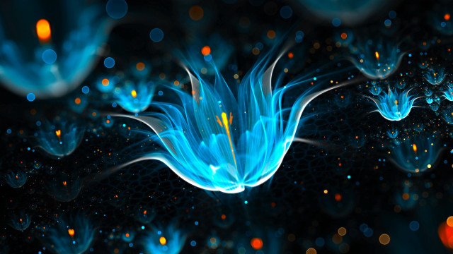 Blue flower petals floating glowing free wallpaper for desktop - medium preview image