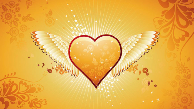 Heart wings yellow background floral #2 free wallpaper for desktop - medium preview image