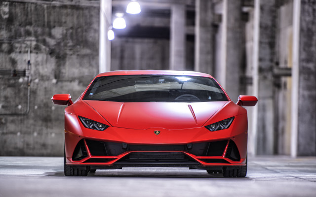Red sports car parking garage free wallpaper for desktop - medium preview image