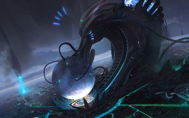 Futuristic city alien structure aurora free wallpaper for desktop - medium preview image