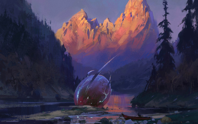 Mountain lake boat forest sky #2 free wallpaper for desktop - medium preview image