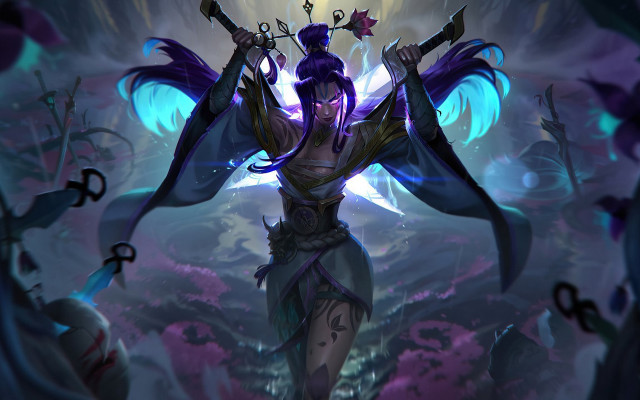 Woman sword demon outfit cave free wallpaper for desktop - medium preview image