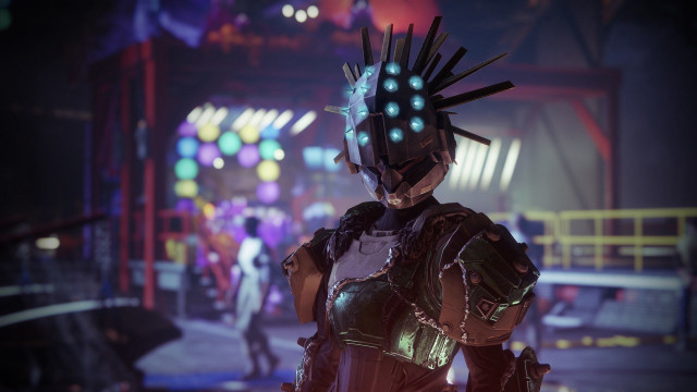 Futuristic suit headpiece neon city free wallpaper for desktop - medium preview image