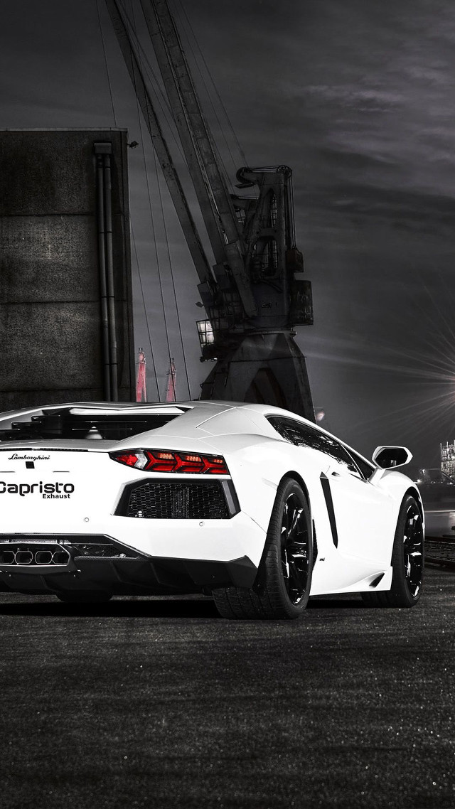 White sports car crane lift #2 free wallpaper for mobile - medium preview image