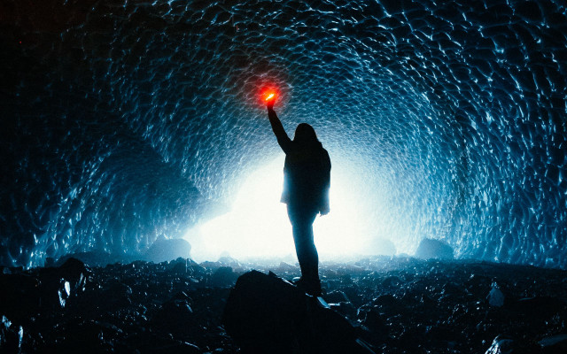 Cave person red light water free wallpaper for desktop - medium preview image