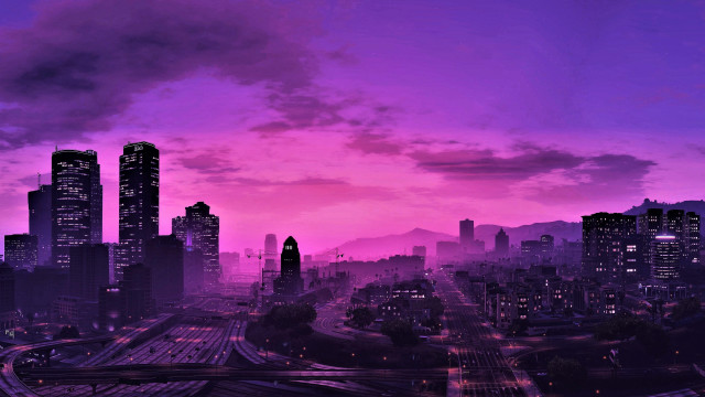 Purple sky cityscape bridge lights free wallpaper for desktop - medium preview image