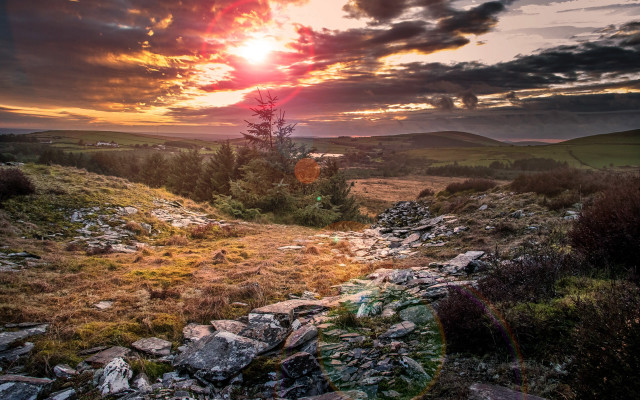Rocky path sunset tree clouds free wallpaper for desktop - medium preview image