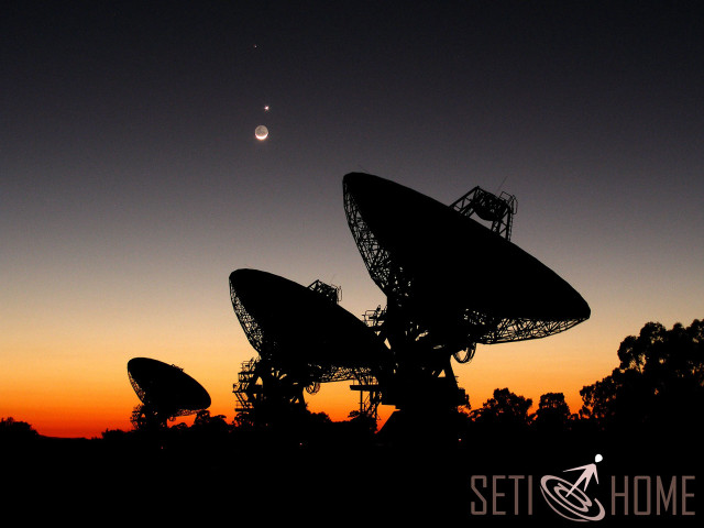 Satellite dishes sunset sky crescent free wallpaper for desktop - medium preview image