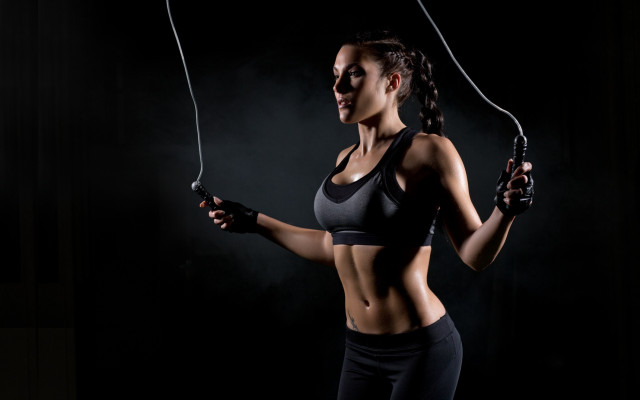 Woman scissors string black background free wallpaper for desktop - medium preview image