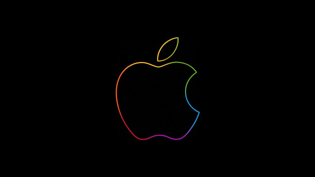 Black background rainbow apple holography free wallpaper for desktop - medium preview image